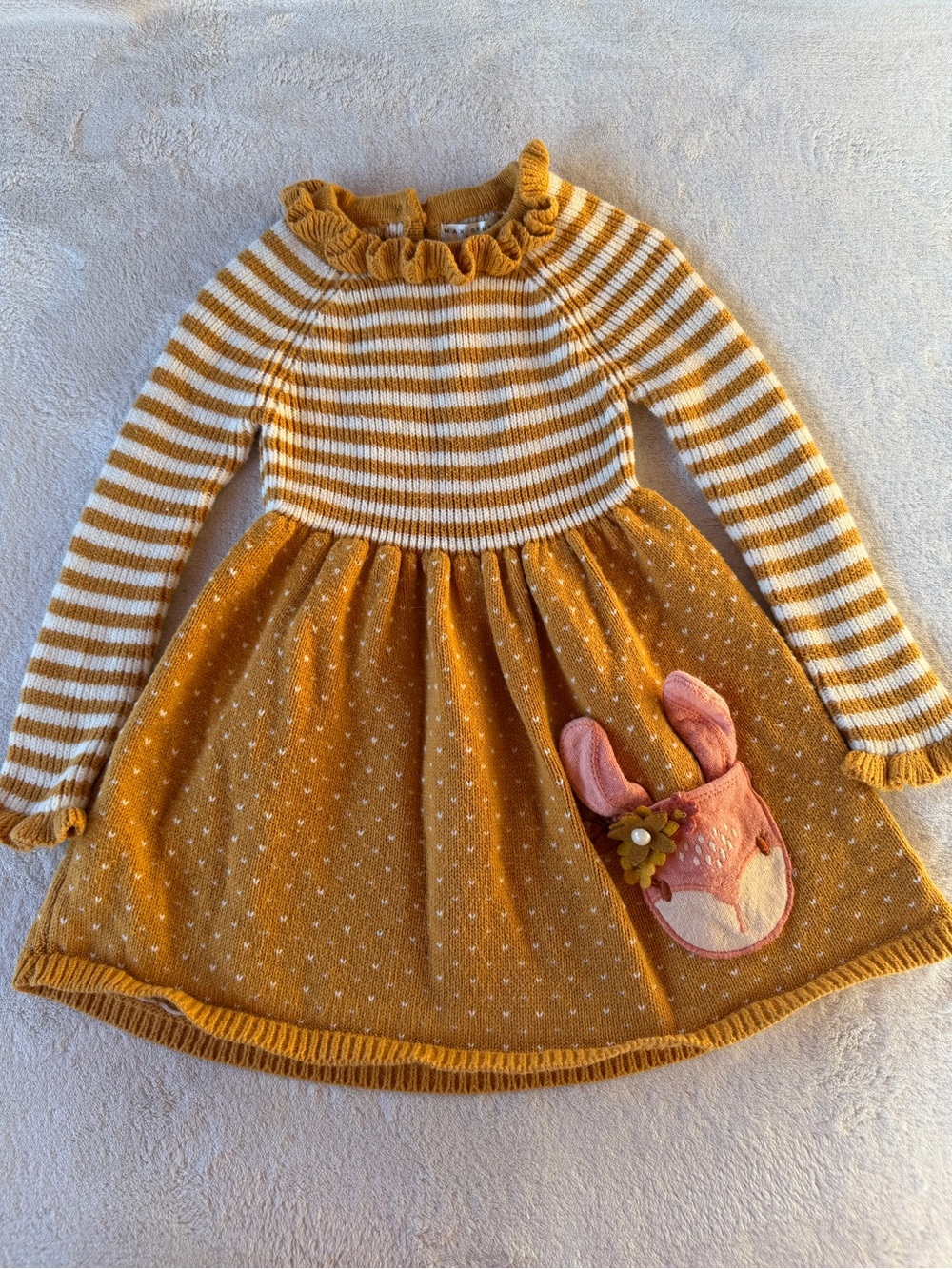 Max Studio Baby Mustard and Cream Striped Knit Romper Size 12-18M
